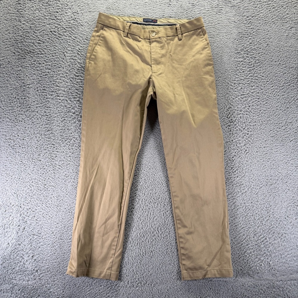 Dockers Signature Pant Men's 34x30 Beige Cotton Khakis Straight Preppy Stretch